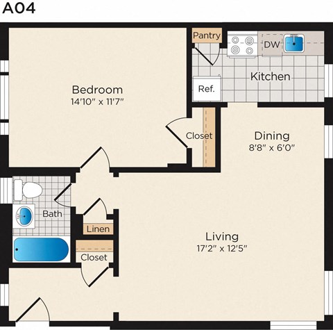 a floor plan of a unit with a bedroom and a living room
